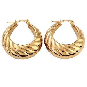 1 1/8 Inch 32mm Hoop Gold Tone Pierced Earrings
